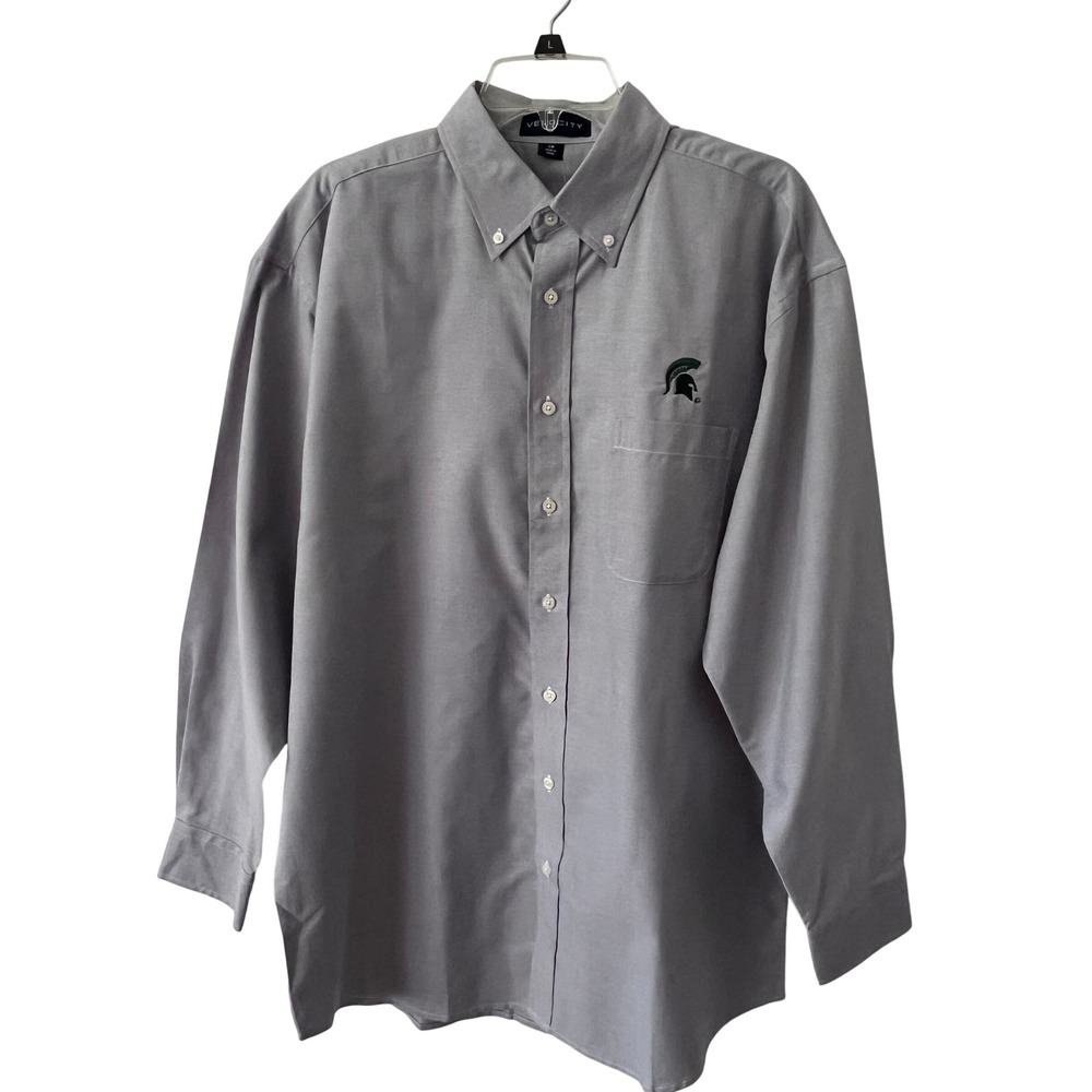 Velocity Michigan State Spartans Button Down Shirt Men Large Gray Collegiate